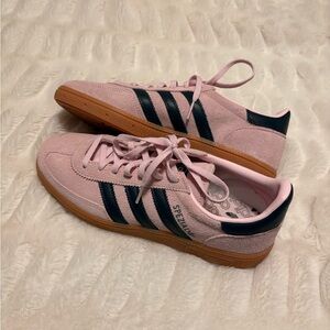 adidas Pink Suede Sneakers with Navy Stripes
